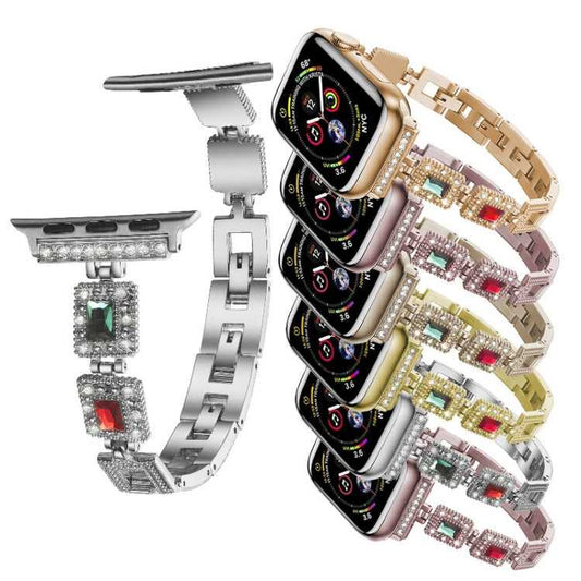 GroĂźes quadratisches Diamant-Metall-Ersatzarmband fĂĽr die Apple Watch-Serie, 7 41mm / 6 & SE & 5 & 4 40mm / 3 & 2 & 1 38mm, 7 45mm / 6 & SE & 5 & 4 44mm / 3 & 2 & 1 42mm