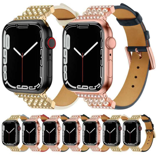 Leder Armband mit Strass fĂĽr Apple Watch 7 41mm | 6&SE&5&4 40mm | 3&2&1 38mm | 7 45mm | 6&SE&5&4 44mm | 3&2&1 42mm