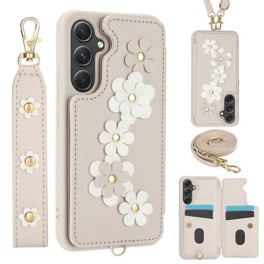 Crossbody-HandyhĂĽlle aus Leder mit Blumenmuster, For Samsung Galaxy S24+ 5G, For Samsung Galaxy S23 FE 5G, For Samsung Galaxy S23 Ultra 5G, For Samsung Galaxy S23+ 5G