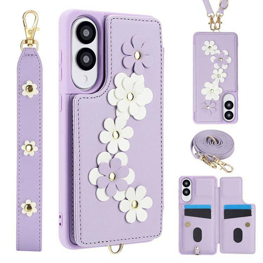 Crossbody-HandyhĂĽlle aus Leder mit Blumenmuster, For Samsung Galaxy S25 Edge 5G, For Samsung Galaxy S25+ 5G, For Samsung Galaxy S25 Ultra 5G, For Samsung Galaxy S24 Ultra 5G