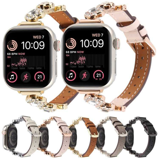 Leder Armband mit Strass fĂĽr Apple Watch 46mm | 49mm | 45mm | 44mm | 42mm | 41mm | 40mm | 38mm