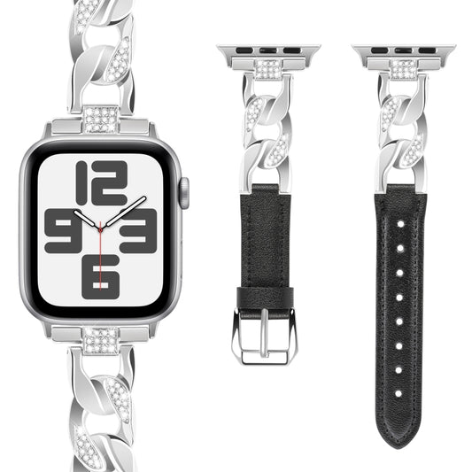 Leder Strass Armband fĂĽr Apple Watch 8 41mm | 8 45mm | SE 2022 40mm | SE 2022 44mm | 7 41mm | 7 45mm