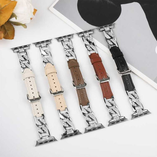 Leder Strass Armband fĂĽr Apple Watch 6 40mm | 6 44mm | 5 44mm | 4 44mm | 4 40mm