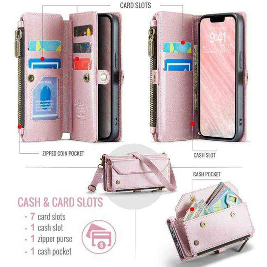 CaseMe Leder RFID Klappetui mit Geldbörse für iPhone 16e | 16 Pro Max | 16 Pro | 16 Plus | 16
