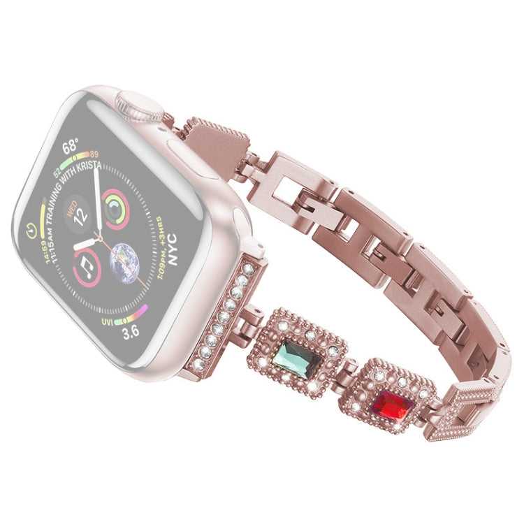 Großes quadratisches Diamant-Metall-Ersatzarmband für die Apple Watch-Serie, 7 41mm / 6 & SE & 5 & 4 40mm / 3 & 2 & 1 38mm, 7 45mm / 6 & SE & 5 & 4 44mm / 3 & 2 & 1 42mm