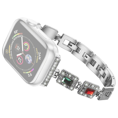 Großes quadratisches Diamant-Metall-Ersatzarmband für die Apple Watch-Serie, 7 41mm / 6 & SE & 5 & 4 40mm / 3 & 2 & 1 38mm, 7 45mm / 6 & SE & 5 & 4 44mm / 3 & 2 & 1 42mm