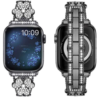 3-blättriges Kleeblatt-Diamant-Uhrenarmband, For Apple Watch Series 8&7 45mm, For Apple Watch Series 8&7 41mm