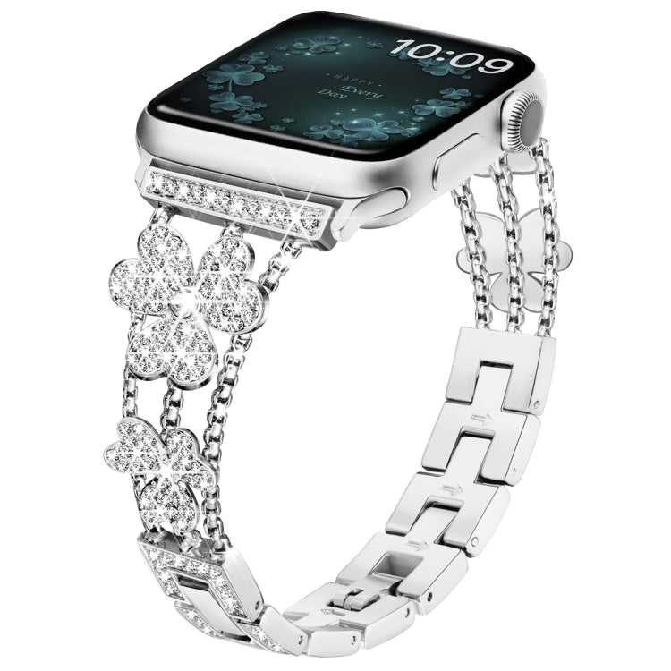 3-blättriges Kleeblatt-Diamant-Uhrenarmband, For Apple Watch Series 8&7 45mm, For Apple Watch Series 8&7 41mm