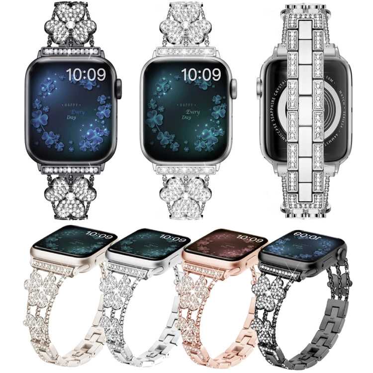 3-blättriges Kleeblatt-Diamant-Uhrenarmband, For Apple Watch Series 8&7 45mm, For Apple Watch Series 8&7 41mm