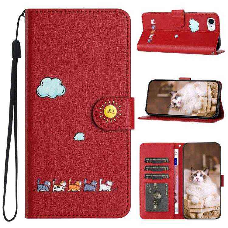 Leder Wallet Case mit Katzenmotiv für iPhone 16e | 15 Pro Max | 15 Pro | 15 Plus | 15 | 14 Plus