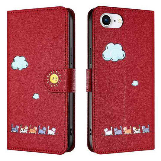 Leder Wallet Case mit Katzenmotiv für iPhone 16e | 15 Pro Max | 15 Pro | 15 Plus | 15 | 14 Plus