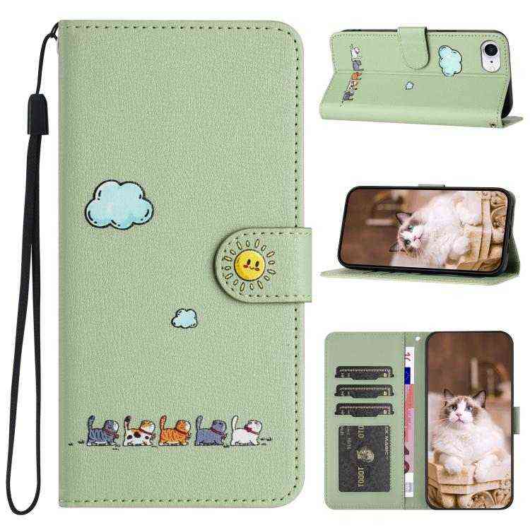 Leder Wallet Case mit Katzenmotiv für iPhone 16e | 15 Pro Max | 15 Pro | 15 Plus | 15 | 14 Plus