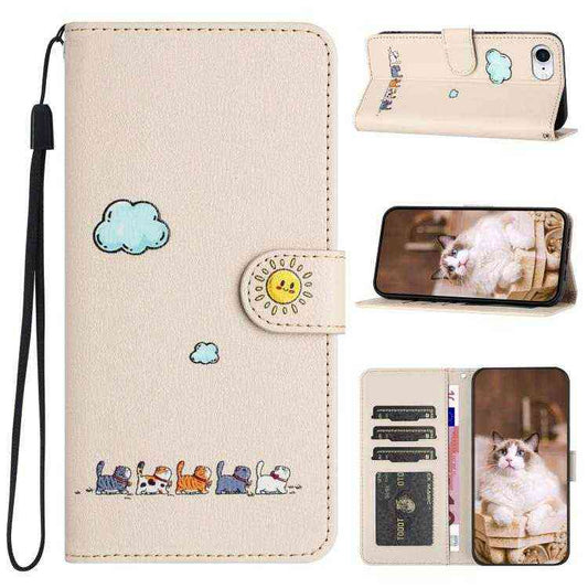 Leder Wallet Case mit Katzenmotiv für iPhone 16e | 15 Pro Max | 15 Pro | 15 Plus | 15 | 14 Plus
