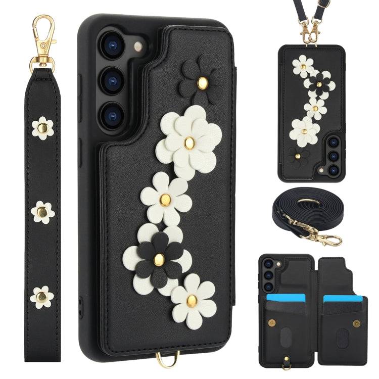 Crossbody-Handyhülle aus Leder mit Blumenmuster, For Samsung Galaxy S22 Ultra 5G, For Samsung Galaxy S22+ 5G