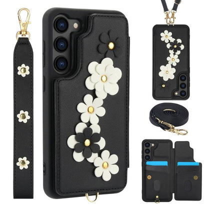 Crossbody-Handyhülle aus Leder mit Blumenmuster, For Samsung Galaxy S22 Ultra 5G, For Samsung Galaxy S22+ 5G