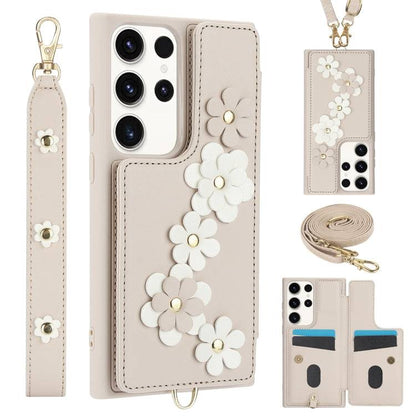 Crossbody-Handyhülle aus Leder mit Blumenmuster, For Samsung Galaxy S22 Ultra 5G, For Samsung Galaxy S22+ 5G