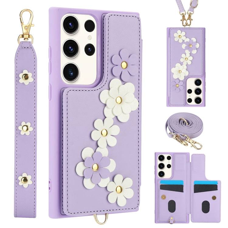 Crossbody-Handyhülle aus Leder mit Blumenmuster, For Samsung Galaxy S22 Ultra 5G, For Samsung Galaxy S22+ 5G