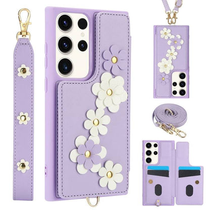 Crossbody-Handyhülle aus Leder mit Blumenmuster, For Samsung Galaxy S22 Ultra 5G, For Samsung Galaxy S22+ 5G