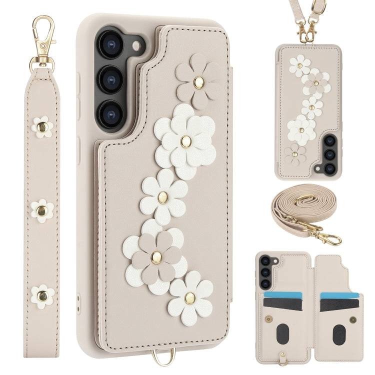 Crossbody-Handyhülle aus Leder mit Blumenmuster, For Samsung Galaxy S24+ 5G, For Samsung Galaxy S23 FE 5G, For Samsung Galaxy S23 Ultra 5G, For Samsung Galaxy S23+ 5G
