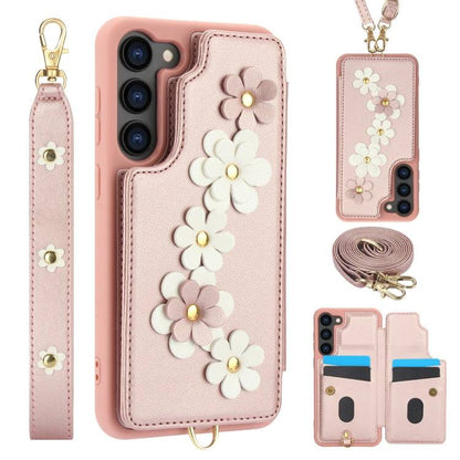 Crossbody-Handyhülle aus Leder mit Blumenmuster, For Samsung Galaxy S24+ 5G, For Samsung Galaxy S23 FE 5G, For Samsung Galaxy S23 Ultra 5G, For Samsung Galaxy S23+ 5G