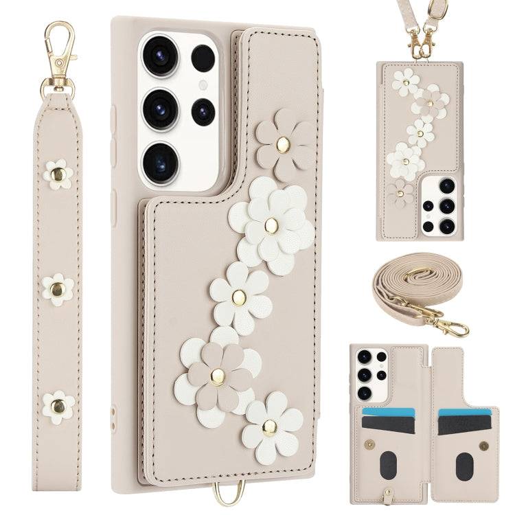 Crossbody-Handyhülle aus Leder mit Blumenmuster, For Samsung Galaxy S24+ 5G, For Samsung Galaxy S23 FE 5G, For Samsung Galaxy S23 Ultra 5G, For Samsung Galaxy S23+ 5G