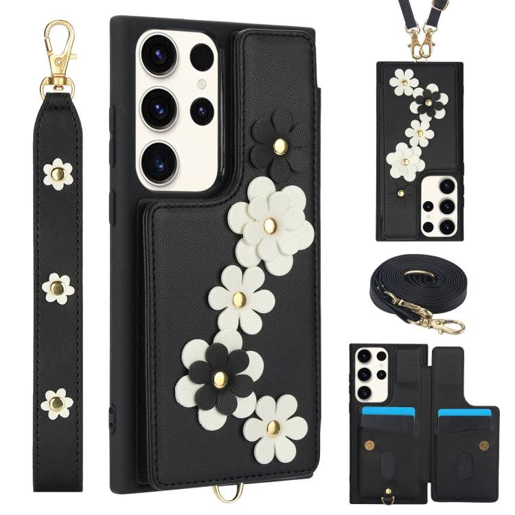 Crossbody-Handyhülle aus Leder mit Blumenmuster, For Samsung Galaxy S24+ 5G, For Samsung Galaxy S23 FE 5G, For Samsung Galaxy S23 Ultra 5G, For Samsung Galaxy S23+ 5G