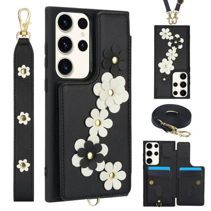 Crossbody-Handyhülle aus Leder mit Blumenmuster, For Samsung Galaxy S24+ 5G, For Samsung Galaxy S23 FE 5G, For Samsung Galaxy S23 Ultra 5G, For Samsung Galaxy S23+ 5G