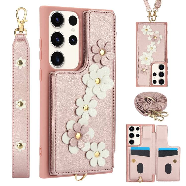 Crossbody-Handyhülle aus Leder mit Blumenmuster, For Samsung Galaxy S24+ 5G, For Samsung Galaxy S23 FE 5G, For Samsung Galaxy S23 Ultra 5G, For Samsung Galaxy S23+ 5G
