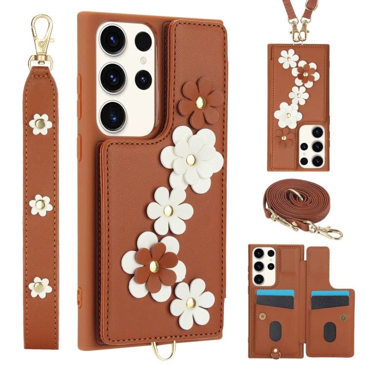 Crossbody-Handyhülle aus Leder mit Blumenmuster, For Samsung Galaxy S24+ 5G, For Samsung Galaxy S23 FE 5G, For Samsung Galaxy S23 Ultra 5G, For Samsung Galaxy S23+ 5G