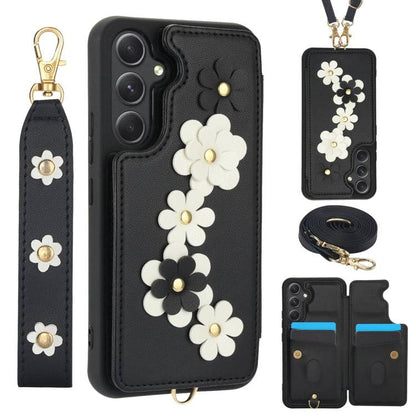 Crossbody-Handyhülle aus Leder mit Blumenmuster, For Samsung Galaxy S24+ 5G, For Samsung Galaxy S23 FE 5G, For Samsung Galaxy S23 Ultra 5G, For Samsung Galaxy S23+ 5G