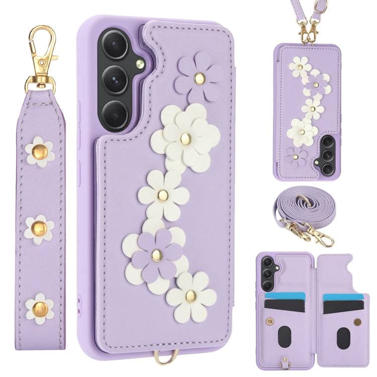 Crossbody-Handyhülle aus Leder mit Blumenmuster, For Samsung Galaxy S24+ 5G, For Samsung Galaxy S23 FE 5G, For Samsung Galaxy S23 Ultra 5G, For Samsung Galaxy S23+ 5G