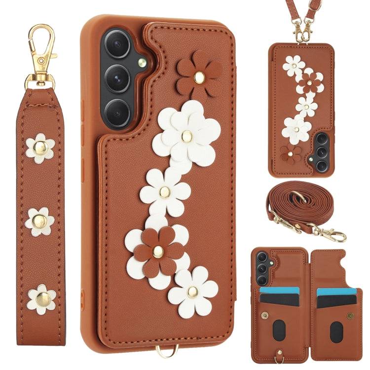 Crossbody-Handyhülle aus Leder mit Blumenmuster, For Samsung Galaxy S24+ 5G, For Samsung Galaxy S23 FE 5G, For Samsung Galaxy S23 Ultra 5G, For Samsung Galaxy S23+ 5G