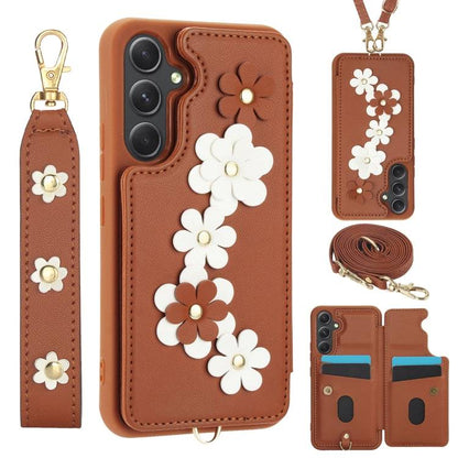 Crossbody-Handyhülle aus Leder mit Blumenmuster, For Samsung Galaxy S24+ 5G, For Samsung Galaxy S23 FE 5G, For Samsung Galaxy S23 Ultra 5G, For Samsung Galaxy S23+ 5G