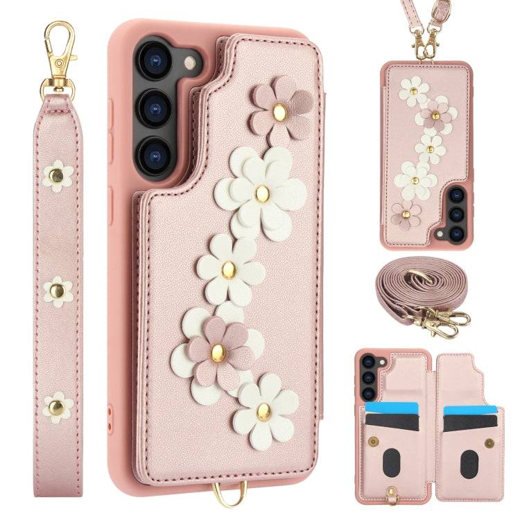 Crossbody-Handyhülle aus Leder mit Blumenmuster, For Samsung Galaxy S24+ 5G, For Samsung Galaxy S23 FE 5G, For Samsung Galaxy S23 Ultra 5G, For Samsung Galaxy S23+ 5G