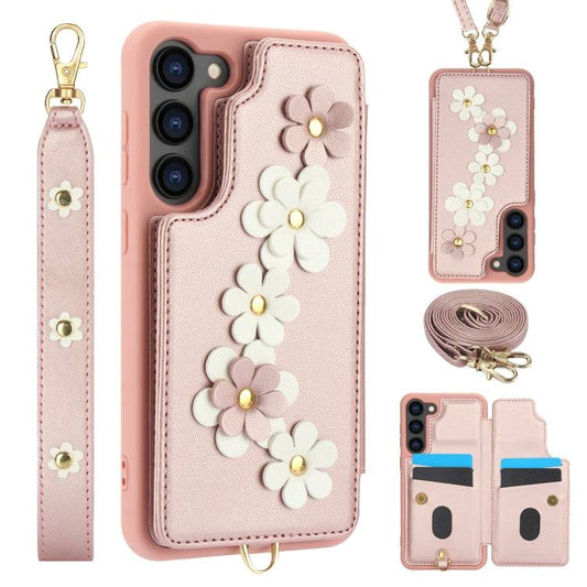 Crossbody-Handyhülle aus Leder mit Blumenmuster, For Samsung Galaxy S24+ 5G, For Samsung Galaxy S23 FE 5G, For Samsung Galaxy S23 Ultra 5G, For Samsung Galaxy S23+ 5G