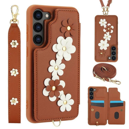 Crossbody-Handyhülle aus Leder mit Blumenmuster, For Samsung Galaxy S25 Edge 5G, For Samsung Galaxy S25+ 5G, For Samsung Galaxy S25 Ultra 5G, For Samsung Galaxy S24 Ultra 5G