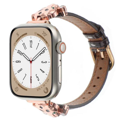 Leder Armband mit Leopardenkopf + Glitzer für Apple Watch 46mm | 49mm | 45mm | 44mm | 42mm | 41mm | 40mm | 38mm