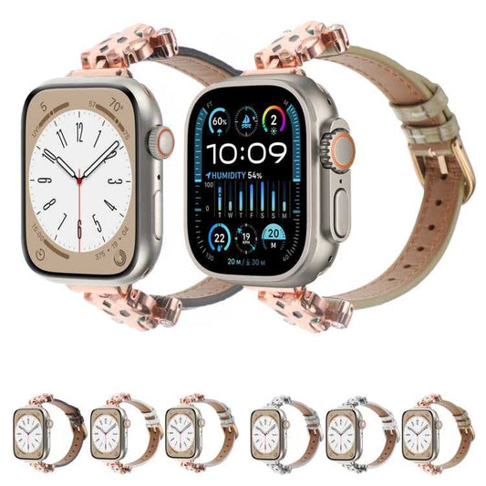 Leder Armband mit Leopardenkopf + Glitzer für Apple Watch 46mm | 49mm | 45mm | 44mm | 42mm | 41mm | 40mm | 38mm