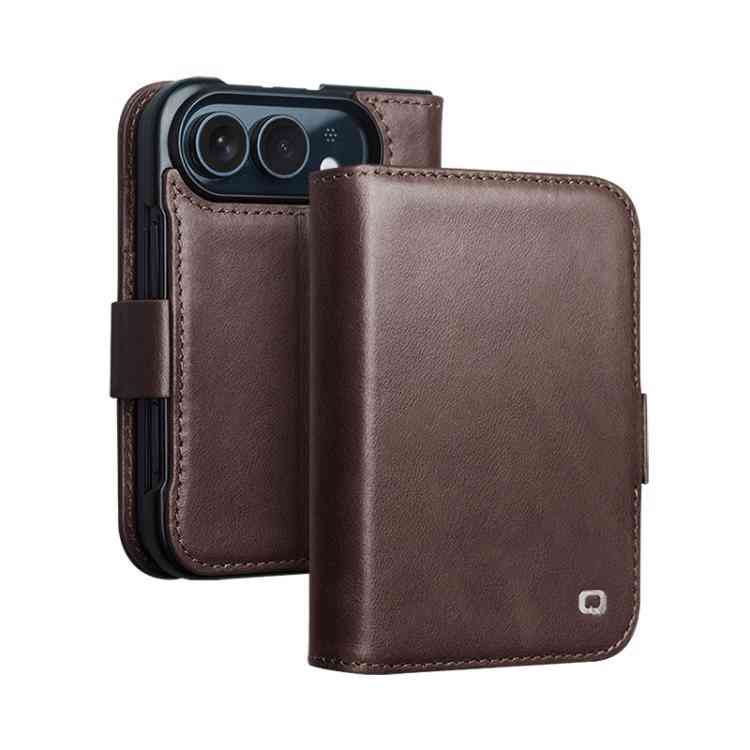 QIALINO Kalbsleder Handyhülle für iPhone Duo Serie dunkelbraun