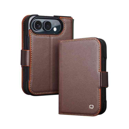 QIALINO Premium Echtleder Handyhülle für iPhone Duo Serie braun