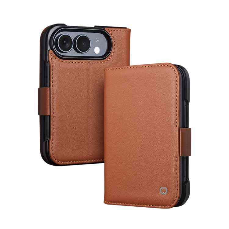 QIALINO Premium Echtleder Handyhülle für iPhone Duo Serie gelbbraun