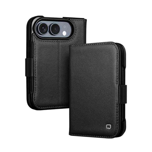 QIALINO Premium Echtleder Handyhülle für iPhone Duo Serie schwarz