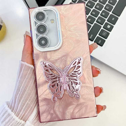 Überzug Glitzer Textur Schmetterlingshalter TPU Handyhülle mit Linsenfolie, For Samsung Galaxy S24 FE 5G