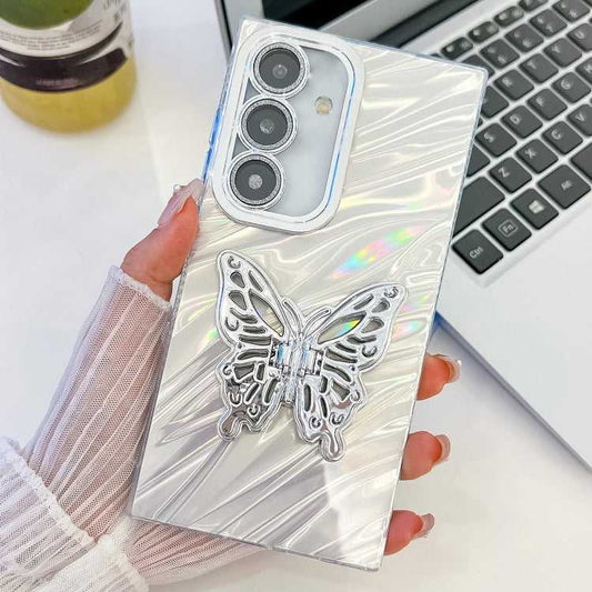 Überzug Glitzer Textur Schmetterlingshalter TPU Handyhülle mit Linsenfolie, For Samsung Galaxy A55 5G
