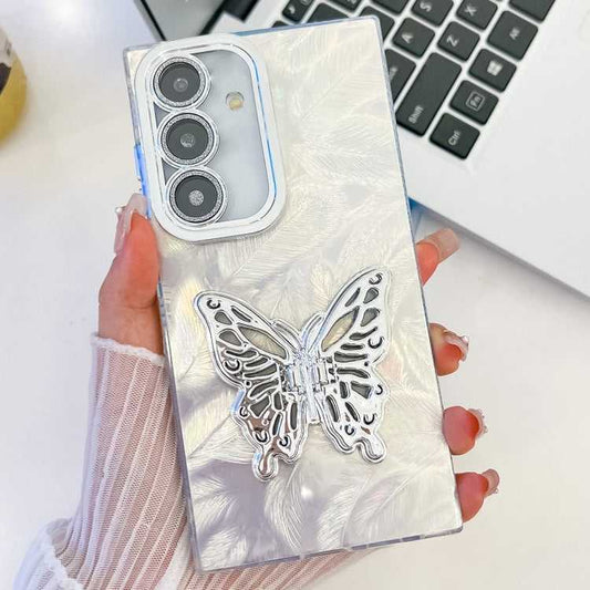 Überzug Glitzer Textur Schmetterlingshalter TPU Handyhülle mit Linsenfolie, For Samsung Galaxy S25+ 5G