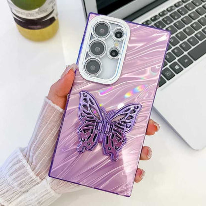 Überzug Glitzer Textur Schmetterlingshalter TPU Handyhülle mit Linsenfolie, For Samsung Galaxy S25 Ultra 5G