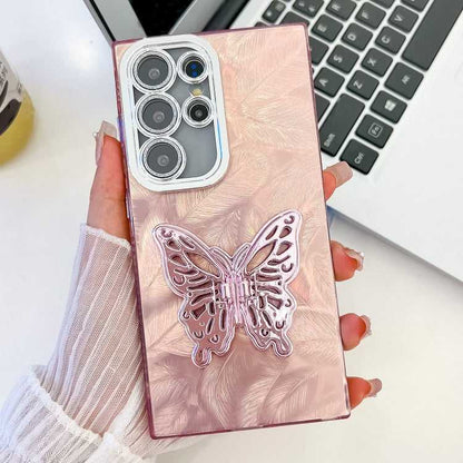 Überzug Glitzer Textur Schmetterlingshalter TPU Handyhülle mit Linsenfolie, For Samsung Galaxy S25 Ultra 5G