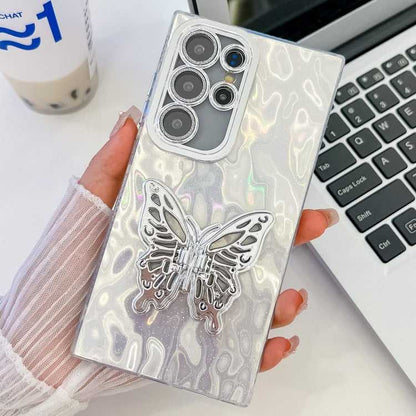 Überzug Glitzer Textur Schmetterlingshalter TPU Handyhülle mit Linsenfolie, For Samsung Galaxy S25 Ultra 5G