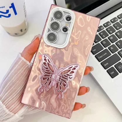 Überzug Glitzer Textur Schmetterlingshalter TPU Handyhülle mit Linsenfolie, For Samsung Galaxy S25 Ultra 5G