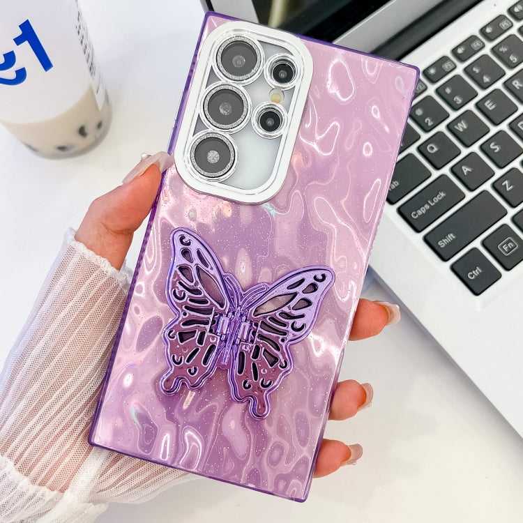 Überzug Glitzer Textur Schmetterlingshalter TPU Handyhülle mit Linsenfolie, For Samsung Galaxy S25 Ultra 5G